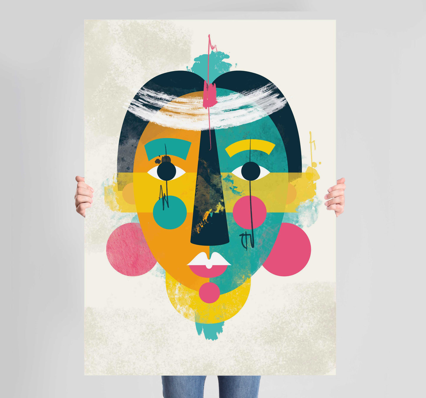 Bright Abstract Face 1 Poster Wall Art Prints