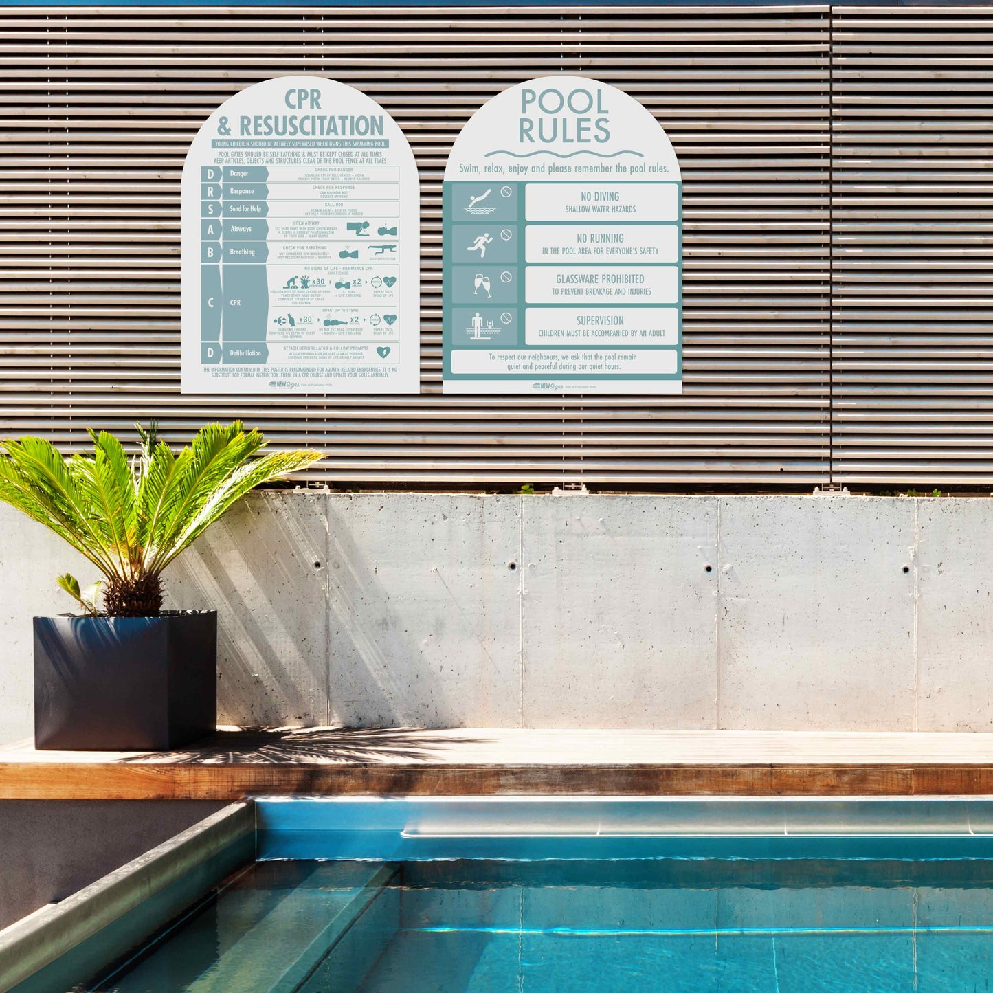 CPR Sign & Pool Rules Sign Pack Arch Aqua