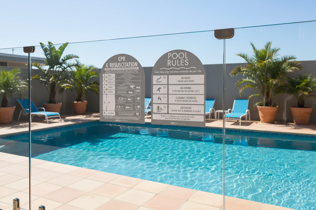 CPR Sign & Pool Rules Sign Pack Arch Grey Background