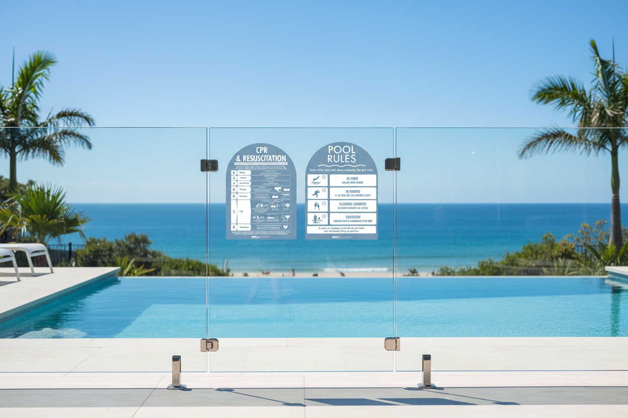 CPR Sign & Pool Rules Sign Pack Arch Ocean Background