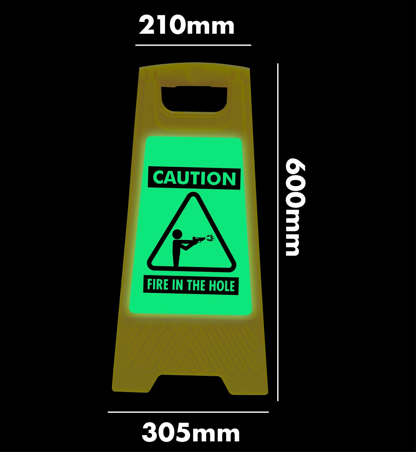 Glow In The Dark - Yellow A-Frame - Caution Fire In The Hole