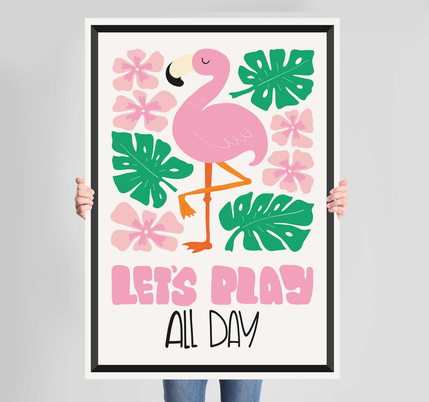 Children's Bedroom Let's Play Flamingo Poster Wall Art Prints