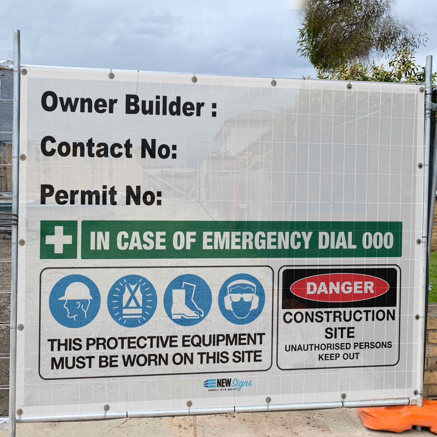 Construction Owner Builder Danger - Mesh Banner