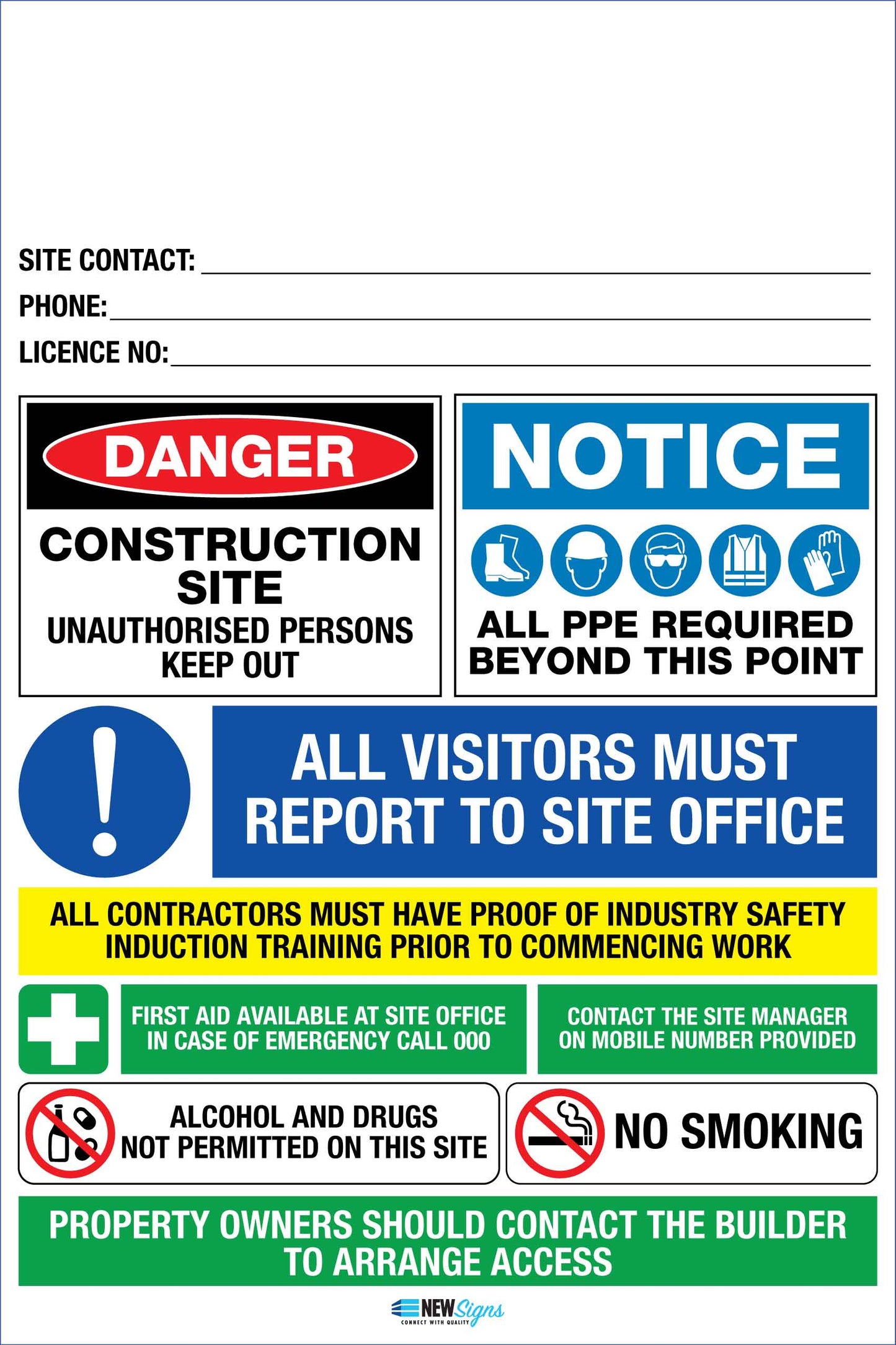 Construction Site Entry Building Notice Logo and Details Sign