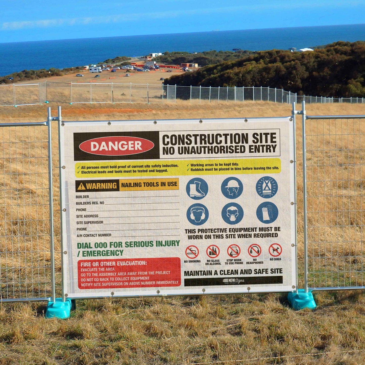 Construction Site Entry Danger Combination No Logo - Mesh Banner
