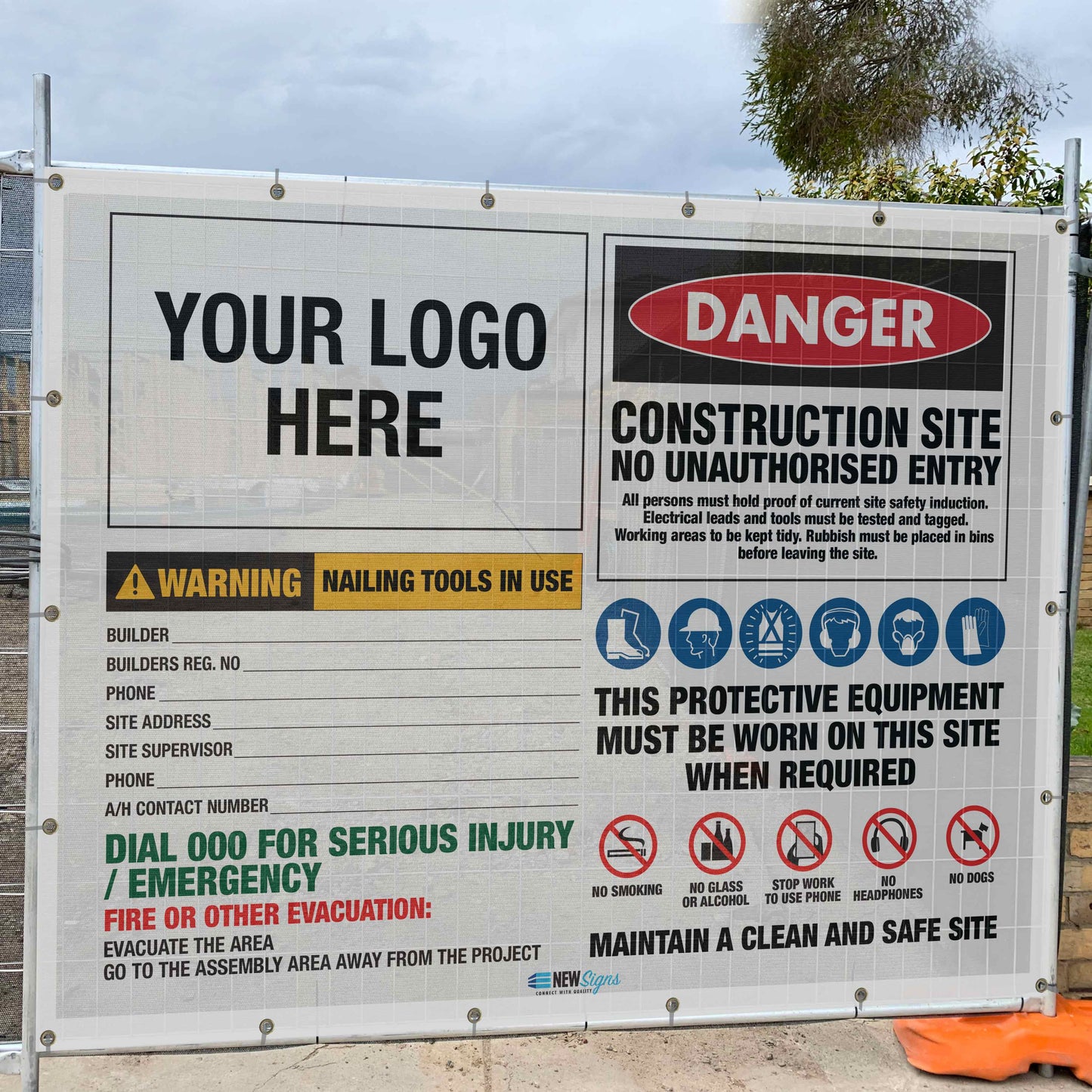 Construction Site Entry PPE Combination - Mesh Banner