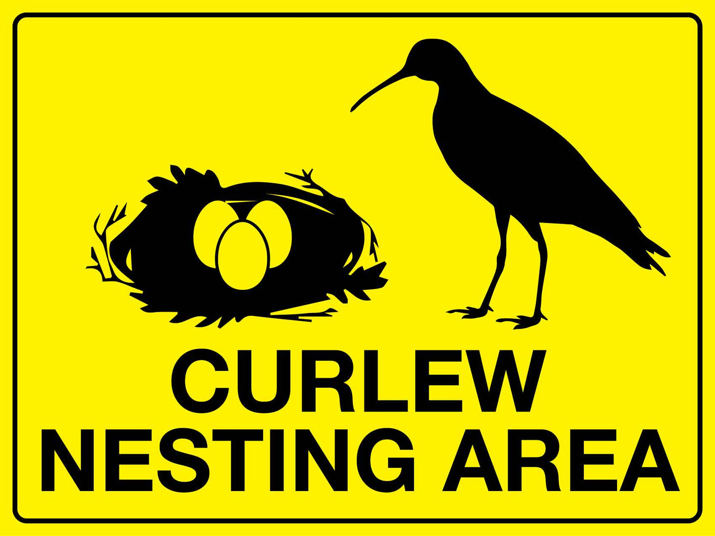 Curlew Nesting Area Bright Yellow Sign