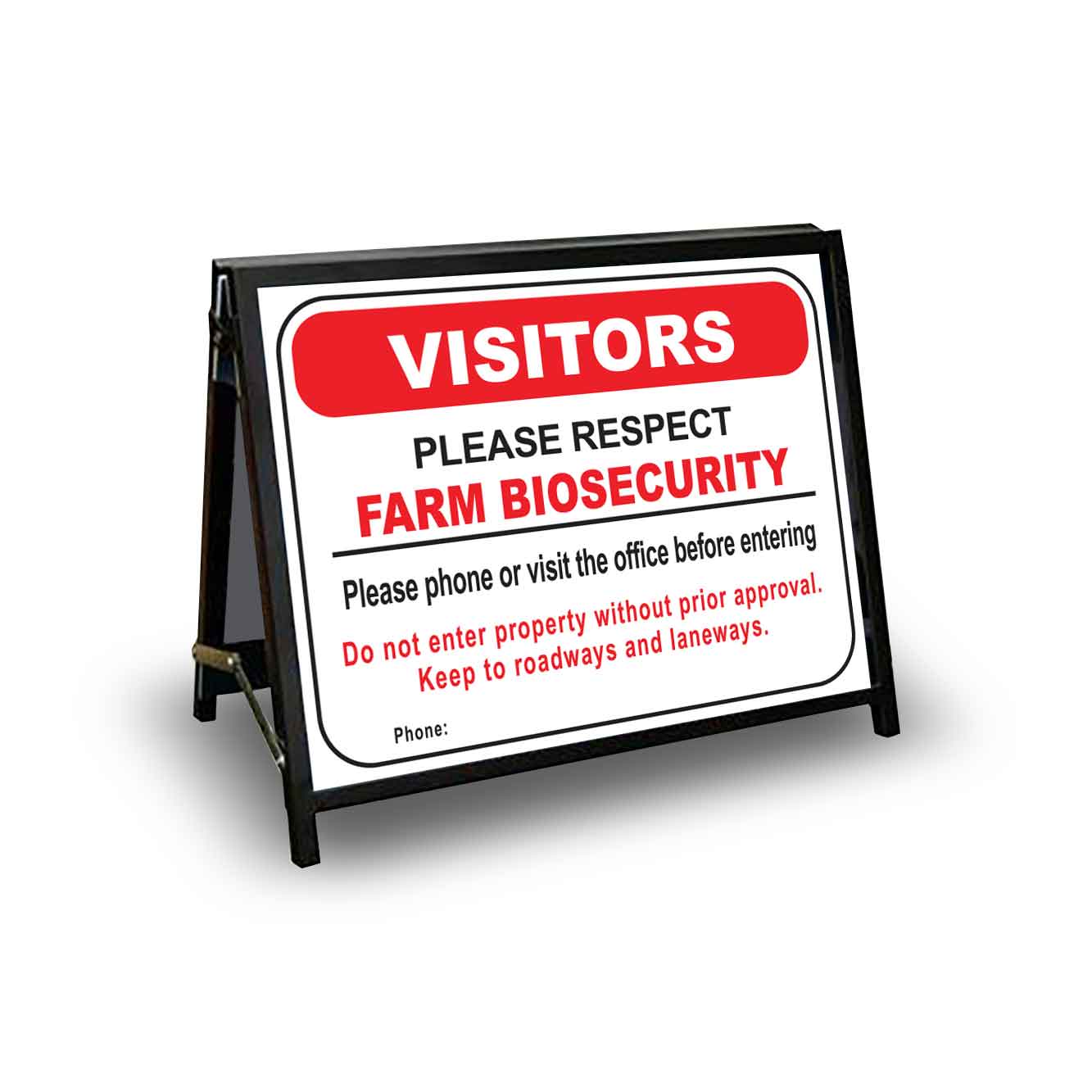 A-Frame Landscape Black - Farm Biosecurity Visitors Corflute Inserts