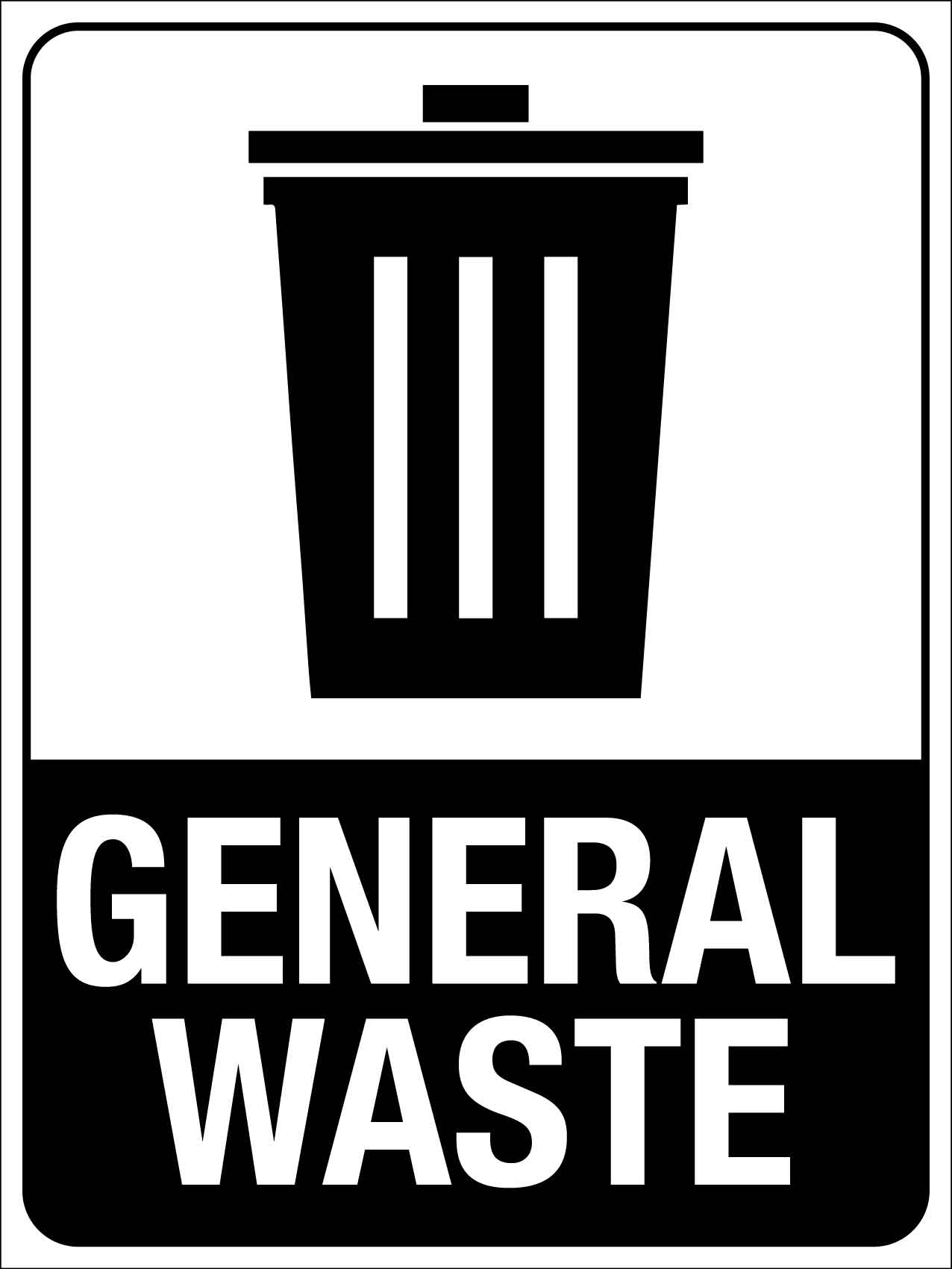 General Waste Black Bin Sign New Signs