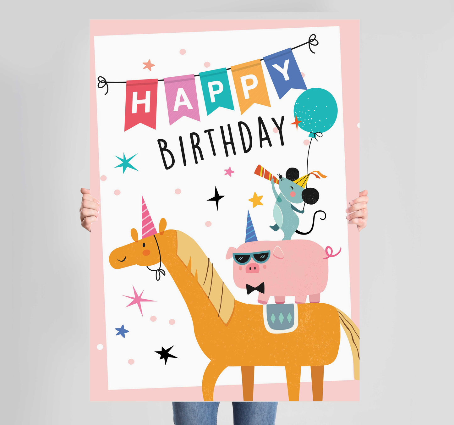 Happy Birthday Animal Poster Wall Art Prints