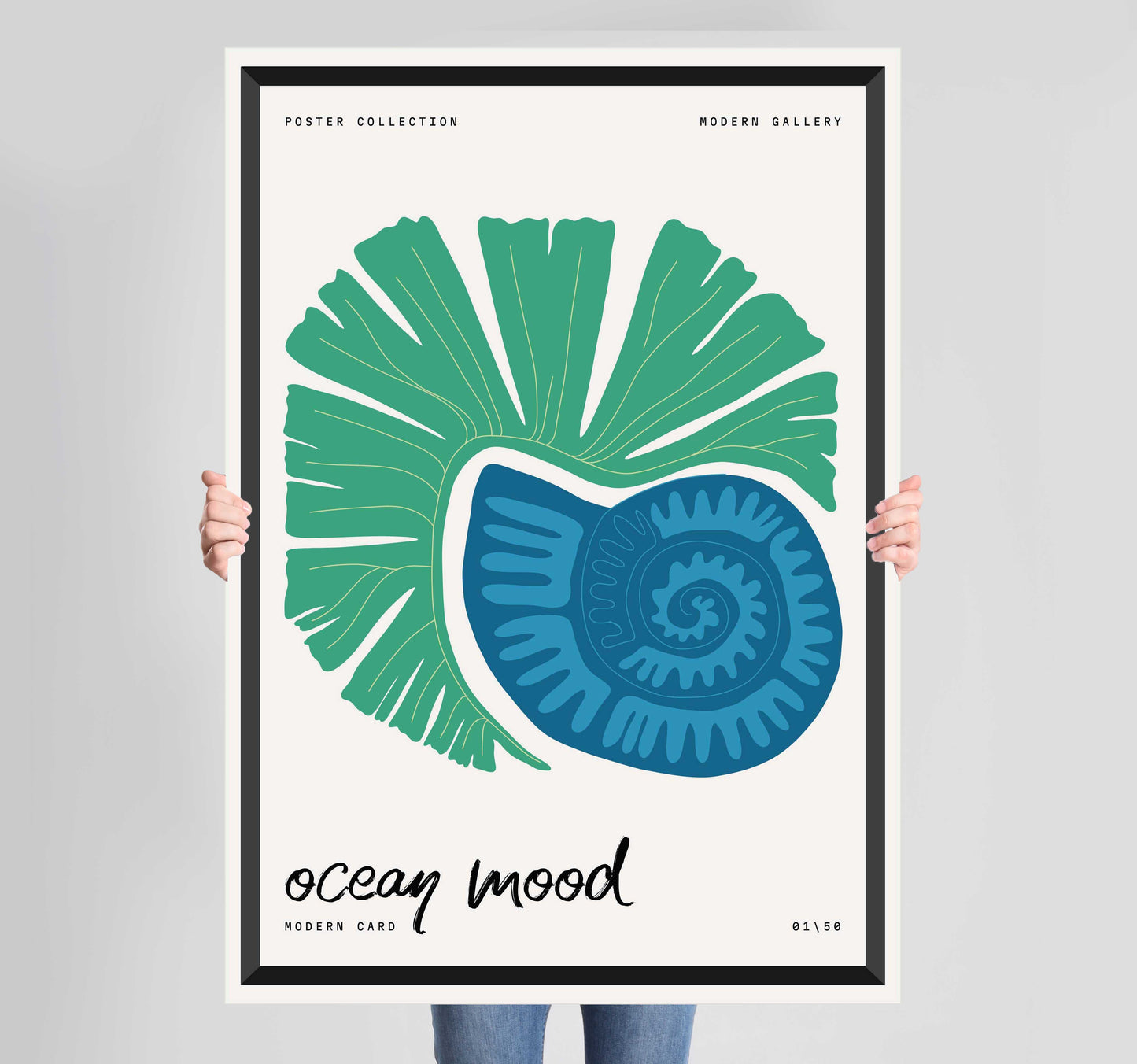 Ocean Creatures Blue Shell Poster Wall Art Prints