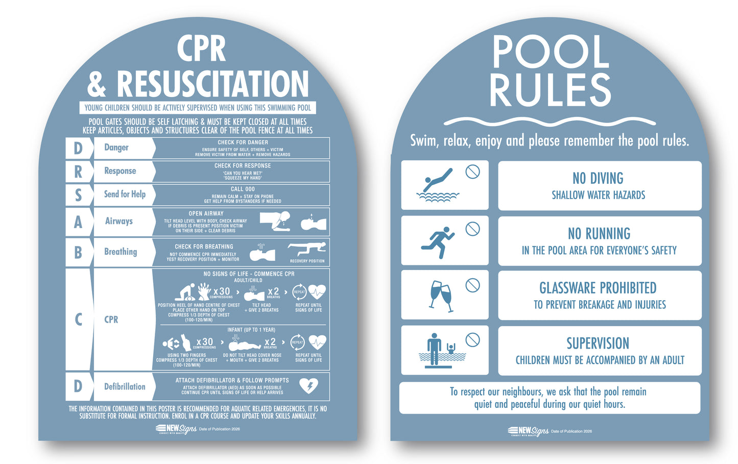 CPR Sign & Pool Rules Sign Pack Arch Ocean Background