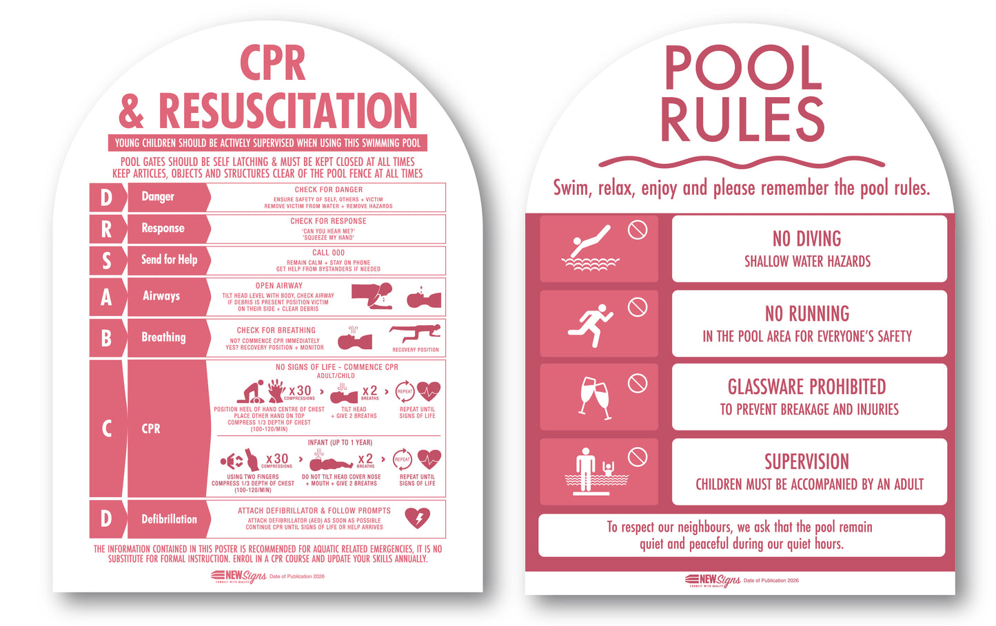 CPR Sign & Pool Rules Sign Pack Arch Rose
