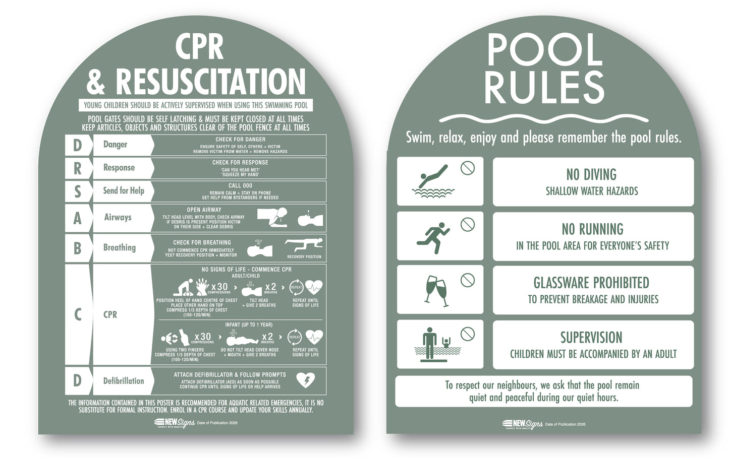 CPR Sign & Pool Rules Sign Pack Arch Sage Background