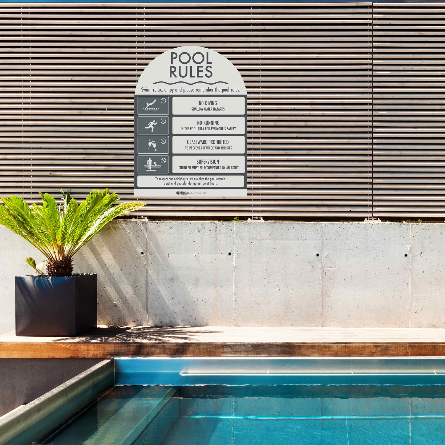 Pool Rules Sign Arch Charcoal