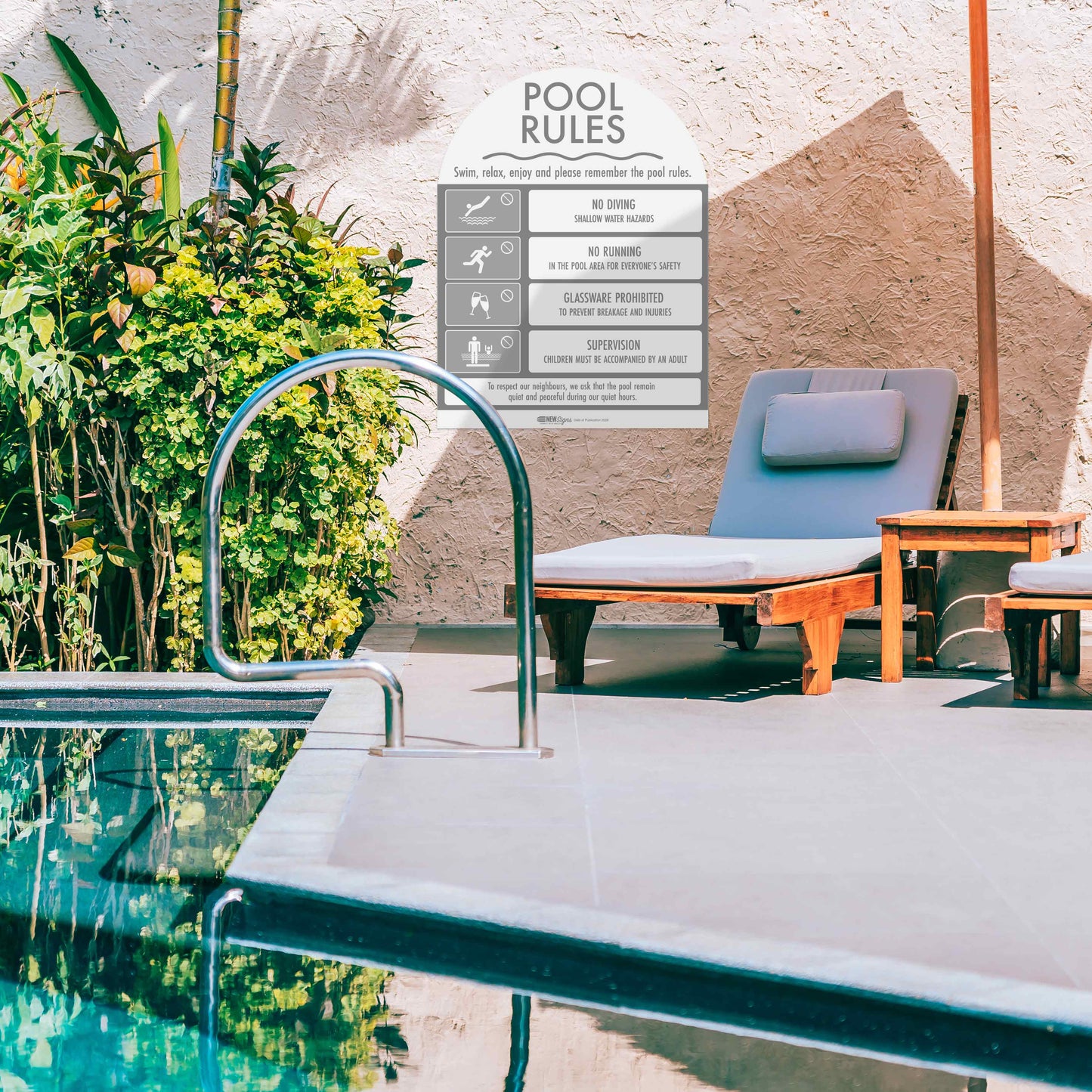 Pool Rules Sign Arch Grey