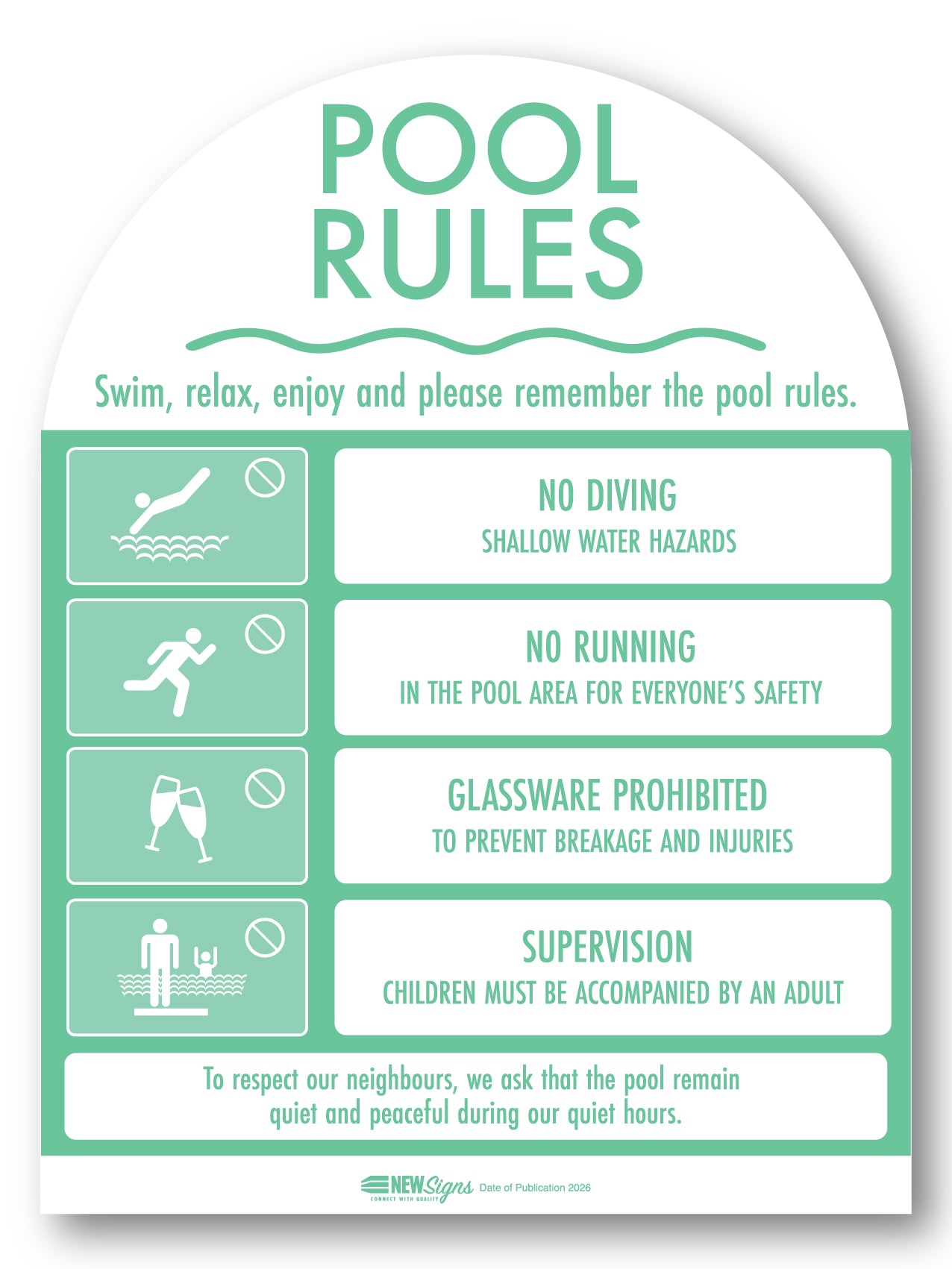 Pool Rules Sign Arch Mint