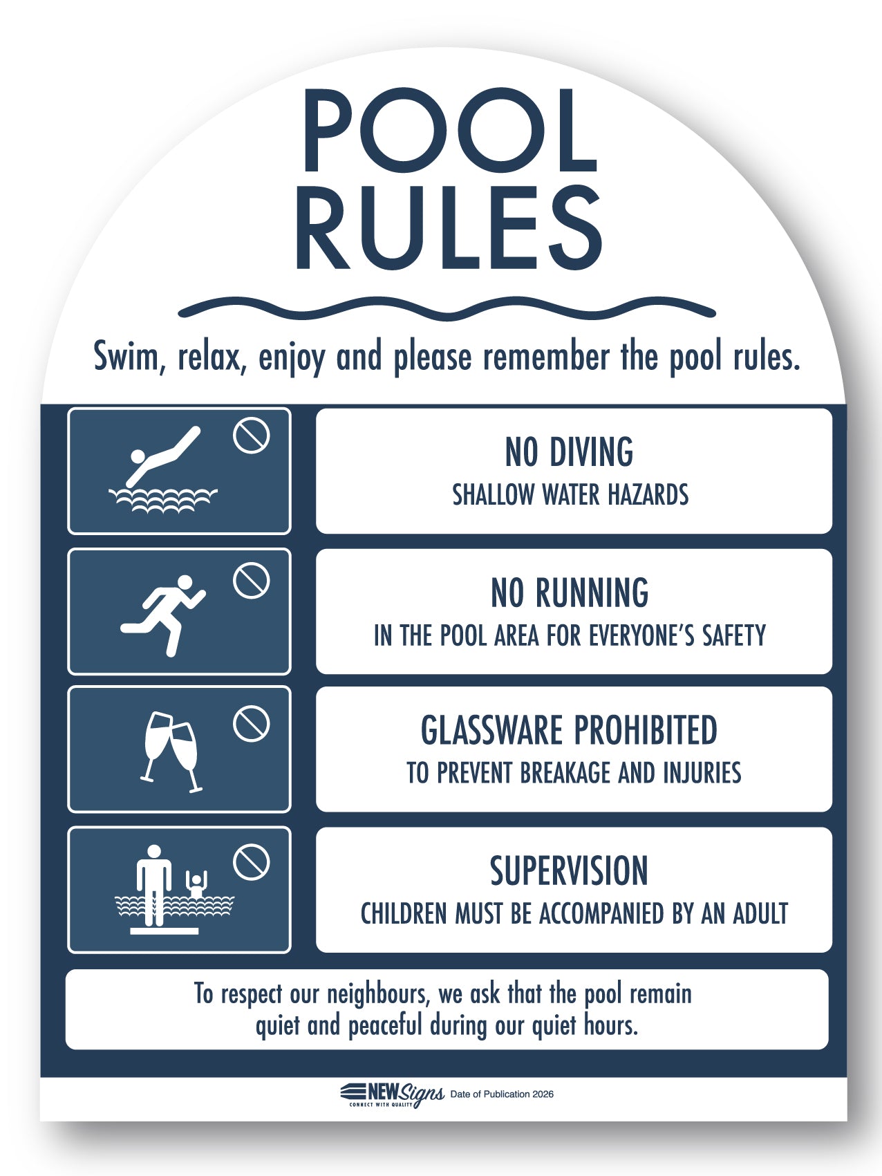 Pool Rules Sign Arch Navy