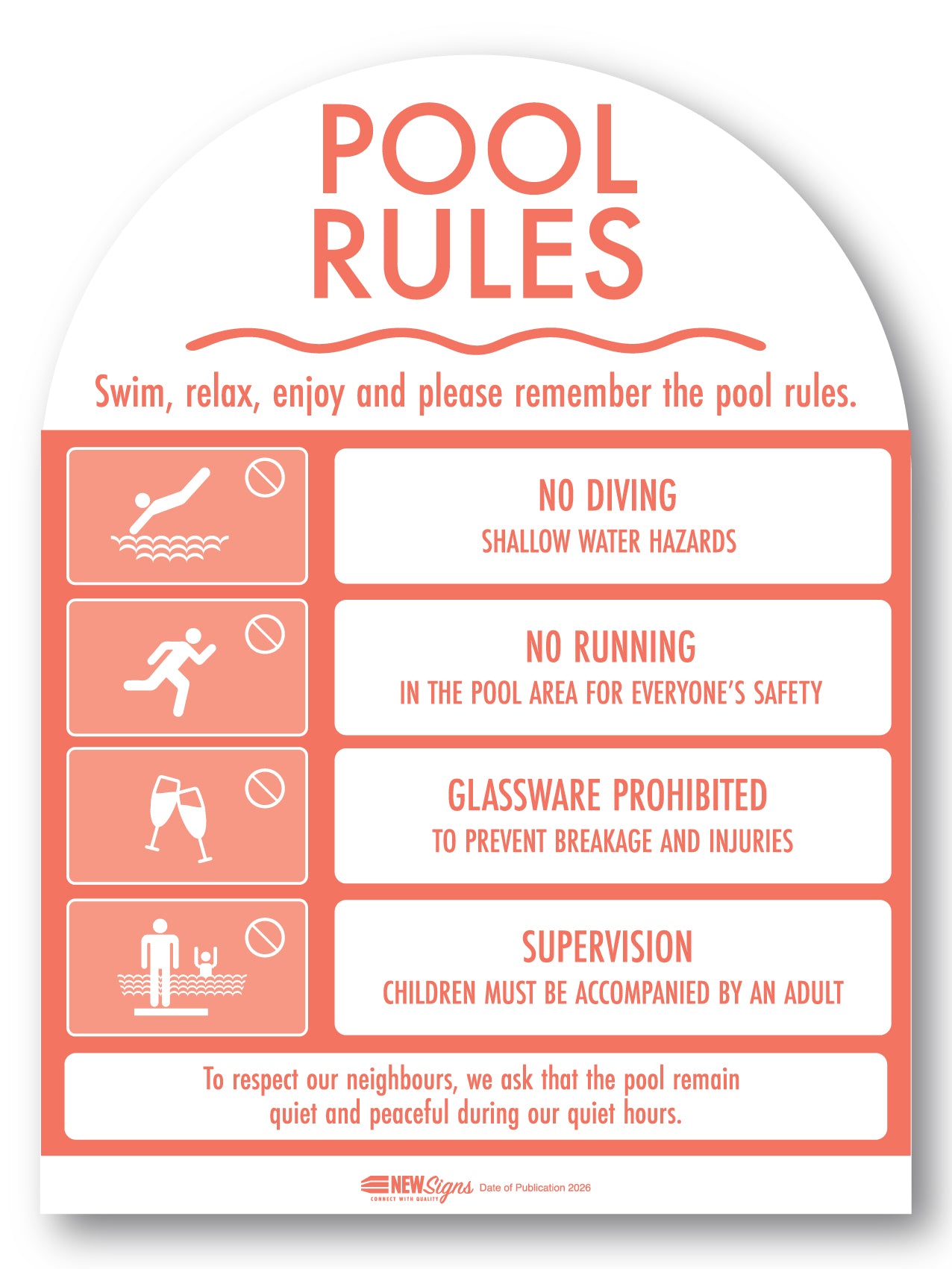 Pool Rules Sign Arch Peach
