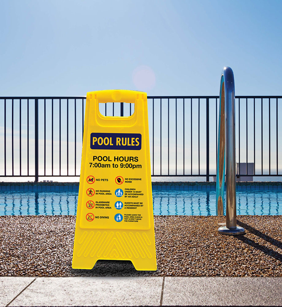 Yellow A-Frame - Pool Rules 1 Pool Hours 7am-9pm