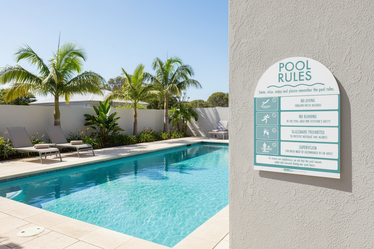 Pool Rules Sign Arch Aqua