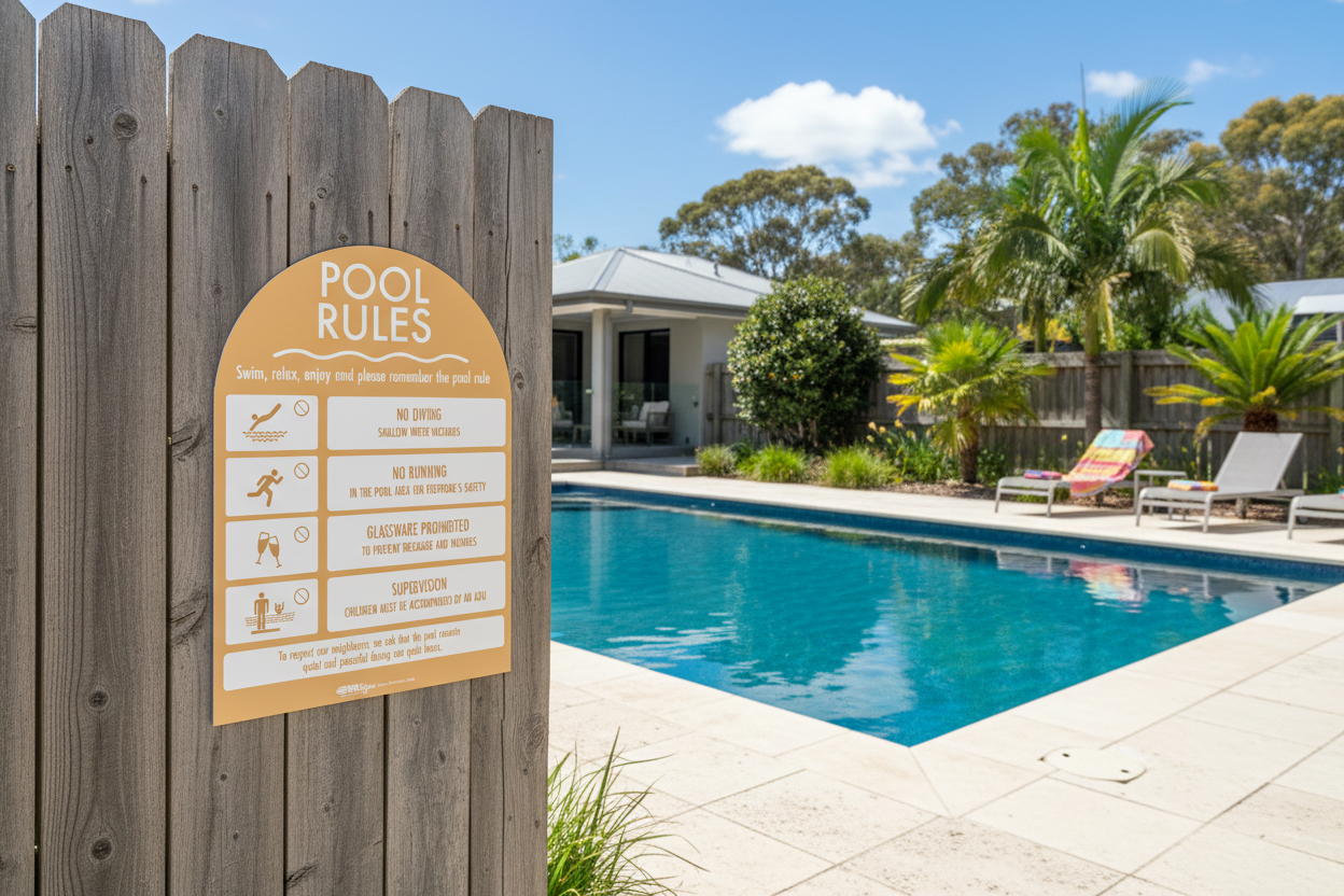 Pool Rules Sign Arch Sand Background