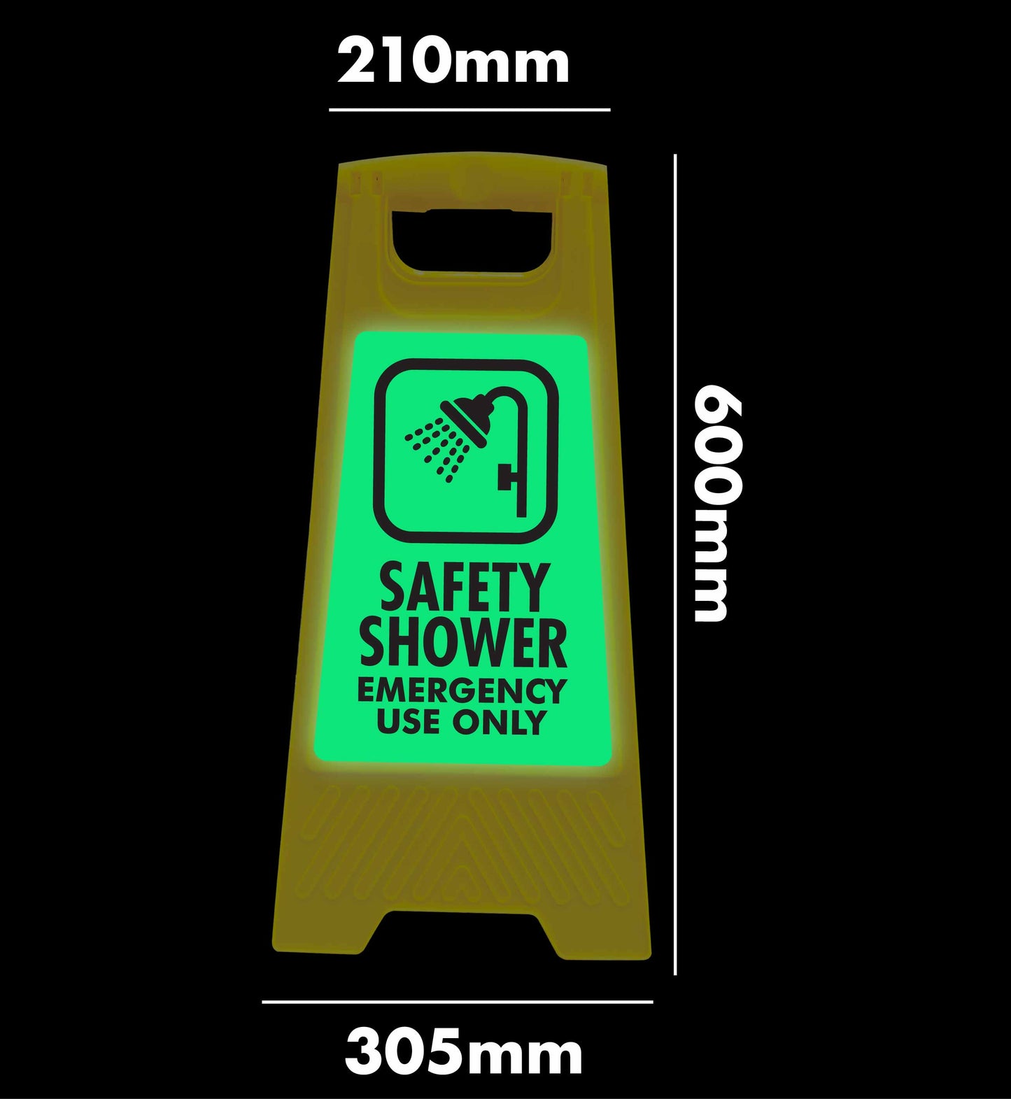 Glow In The Dark - Yellow A-Frame - Safety Shower Emergency Use Only