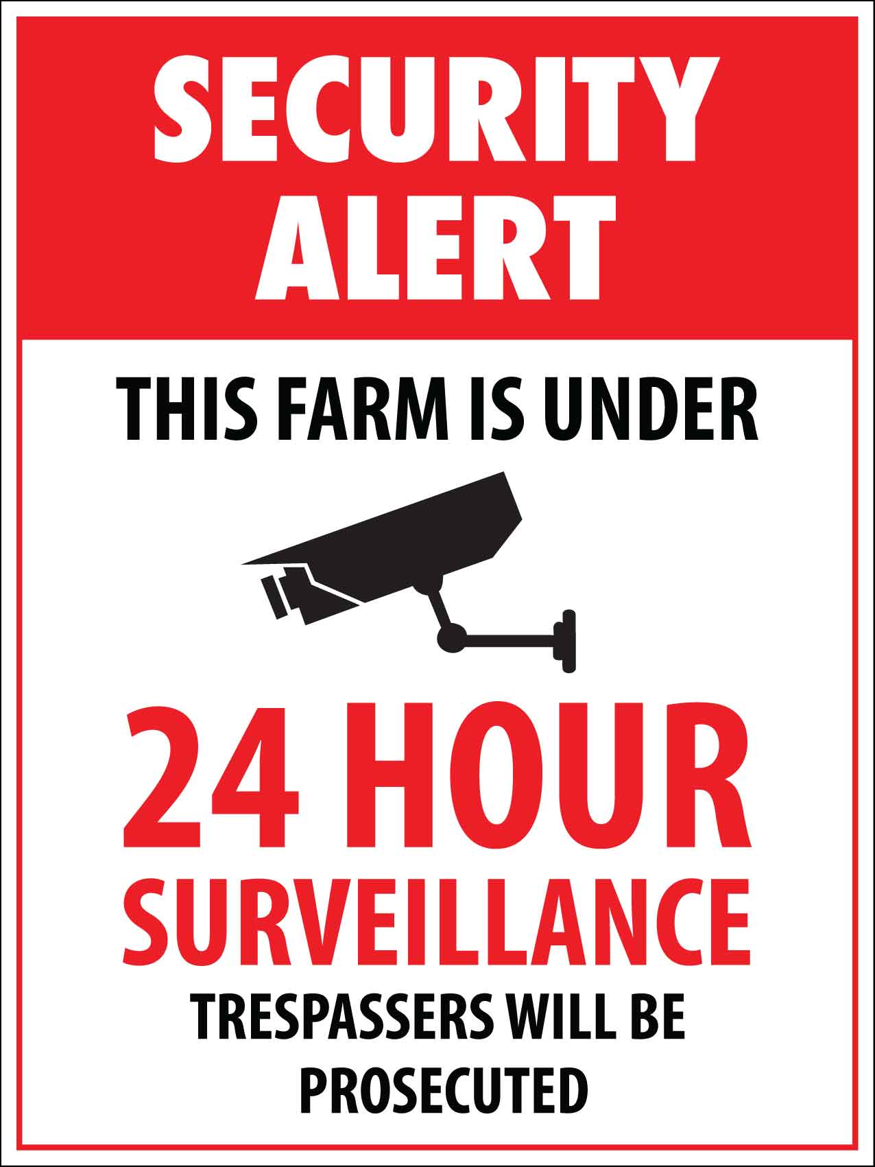 Security Alert This Farm Is Under 24 Hour Surveillance Trespassers Will Be Prosecuted Sign