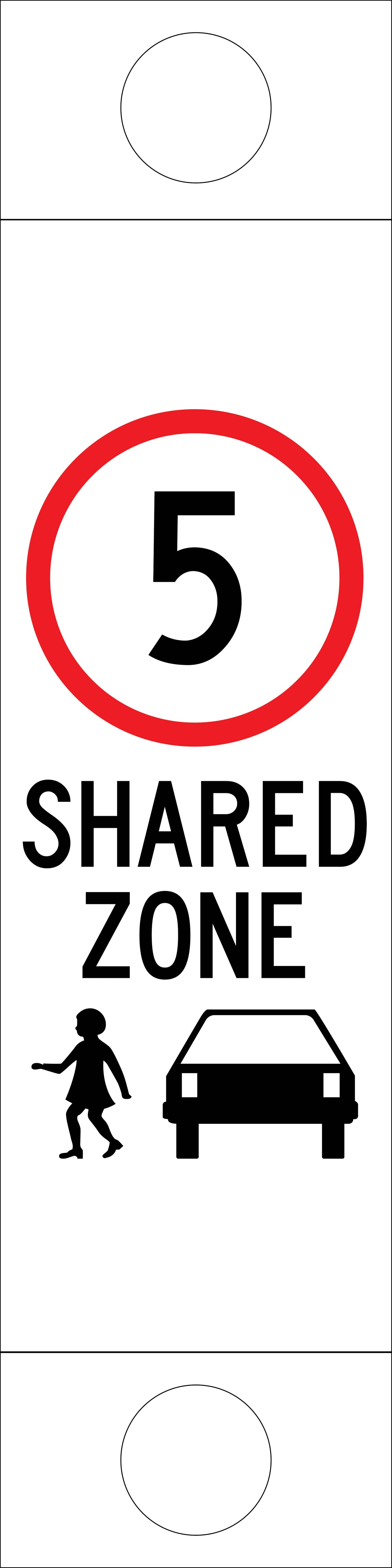Shared Zone 5km Speed Limit - Corflute Bollard Traffic Signs