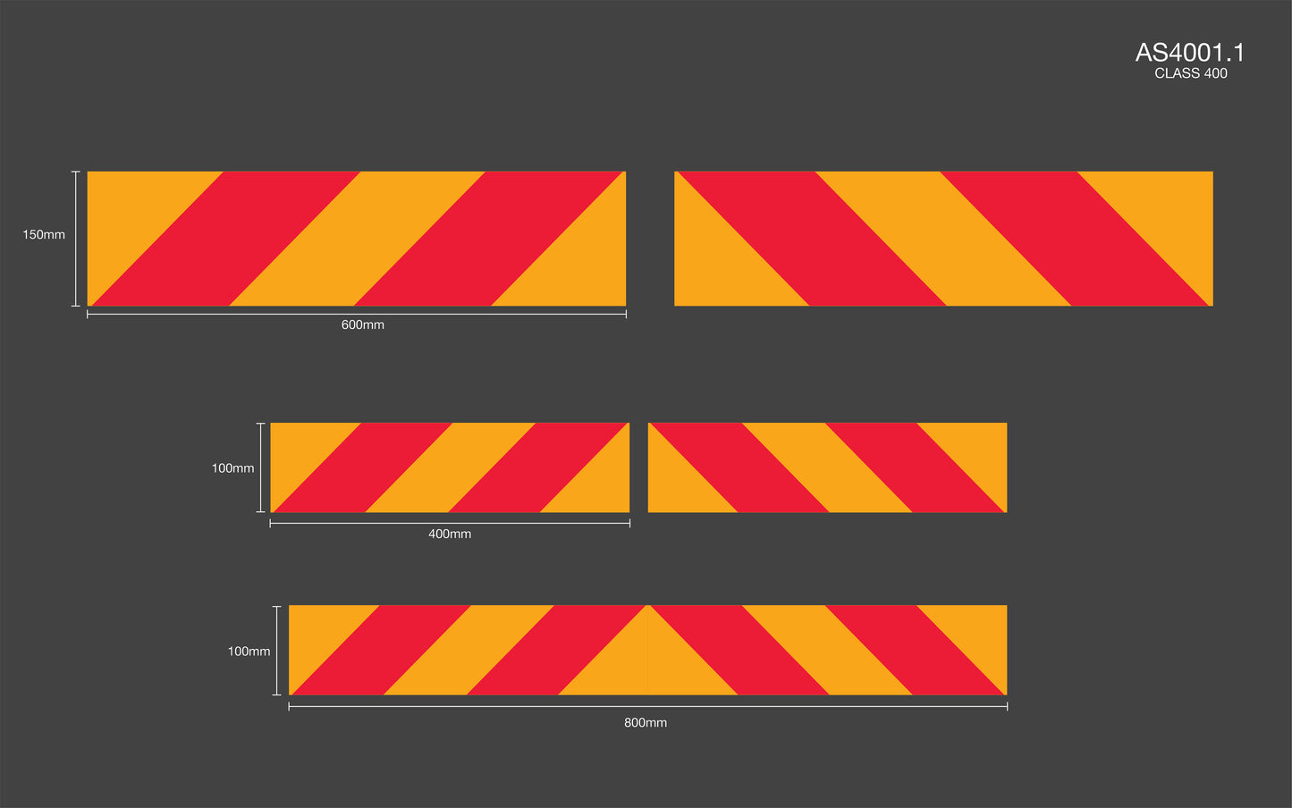 Vehicle Rear Marker Red Yellow Candy Plates (LHS) 600mm x 150mm Reflective