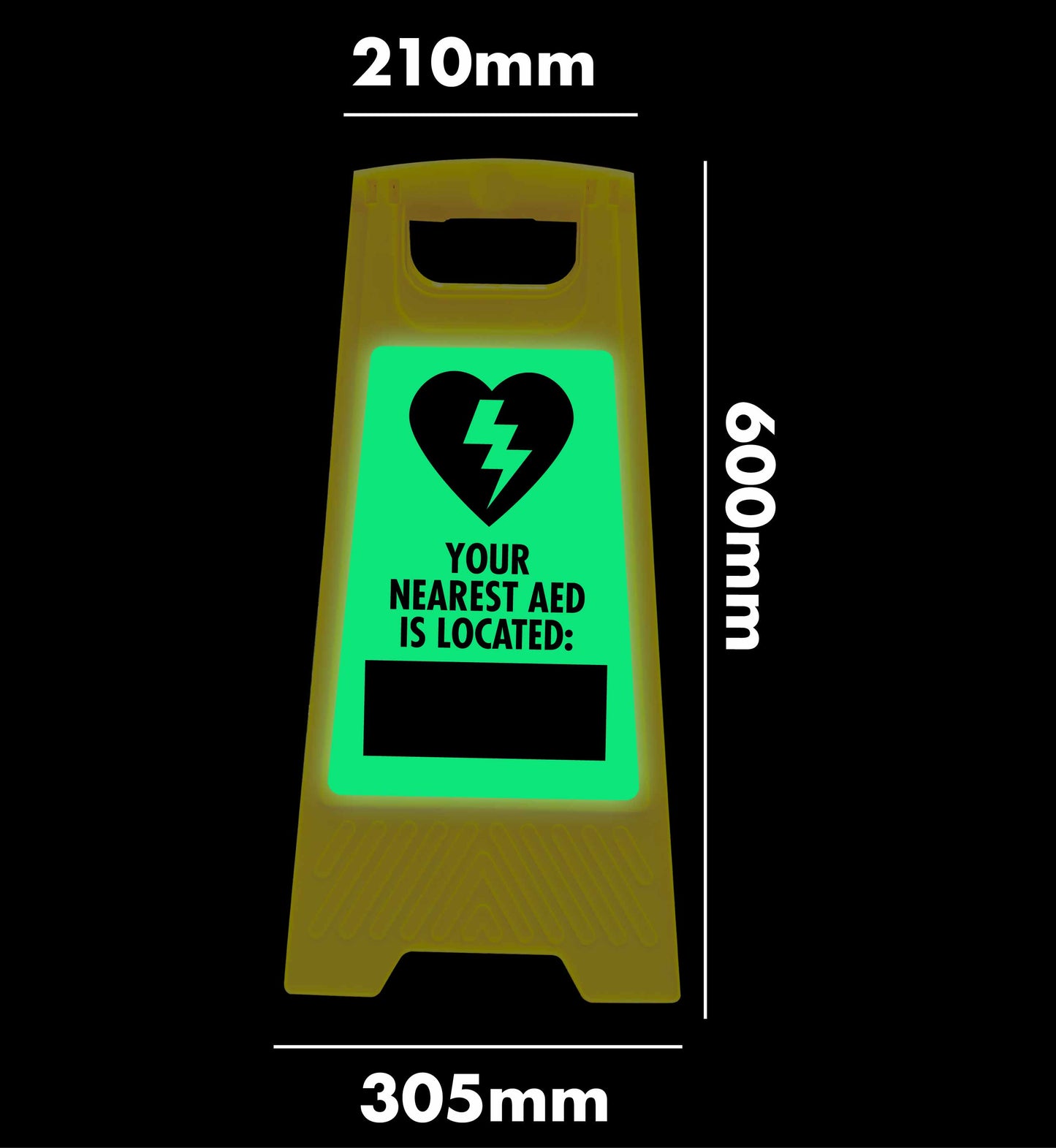 Glow In The Dark - Yellow A-Frame - Your Nearest AED is Located