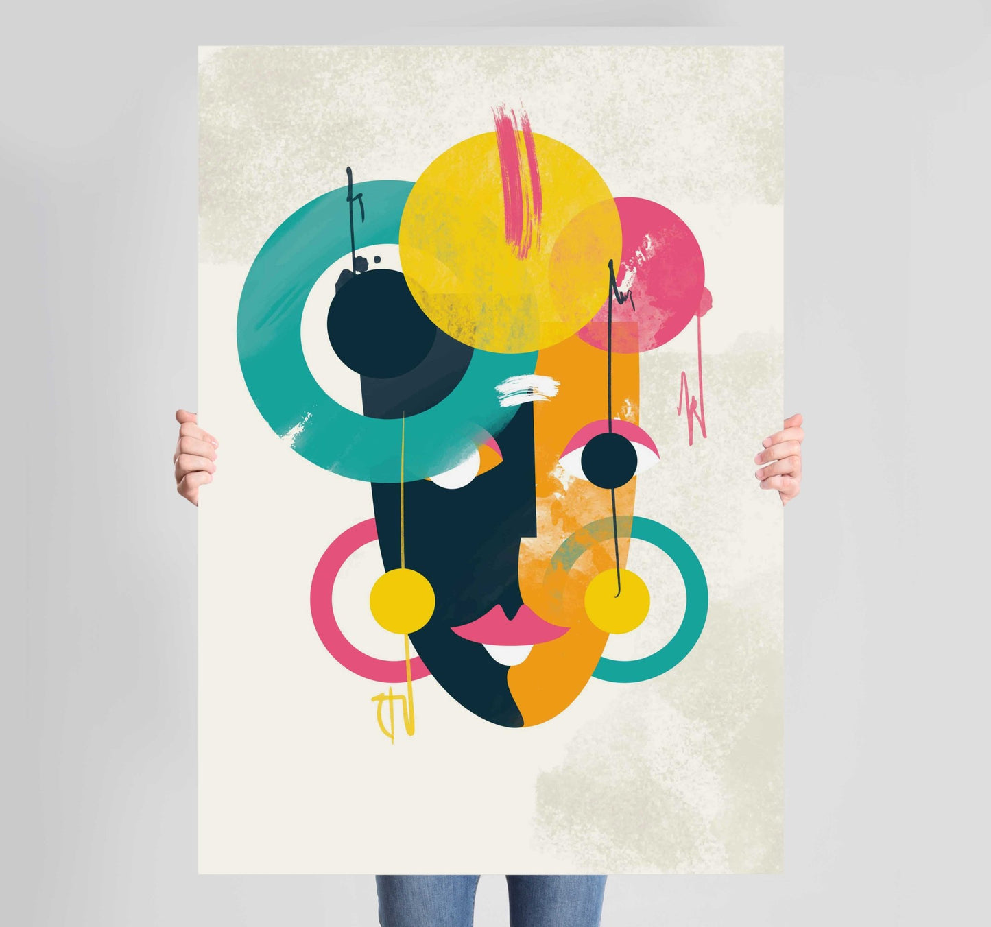 Bright Abstract Face 2 Poster Wall Art Prints - New Signs