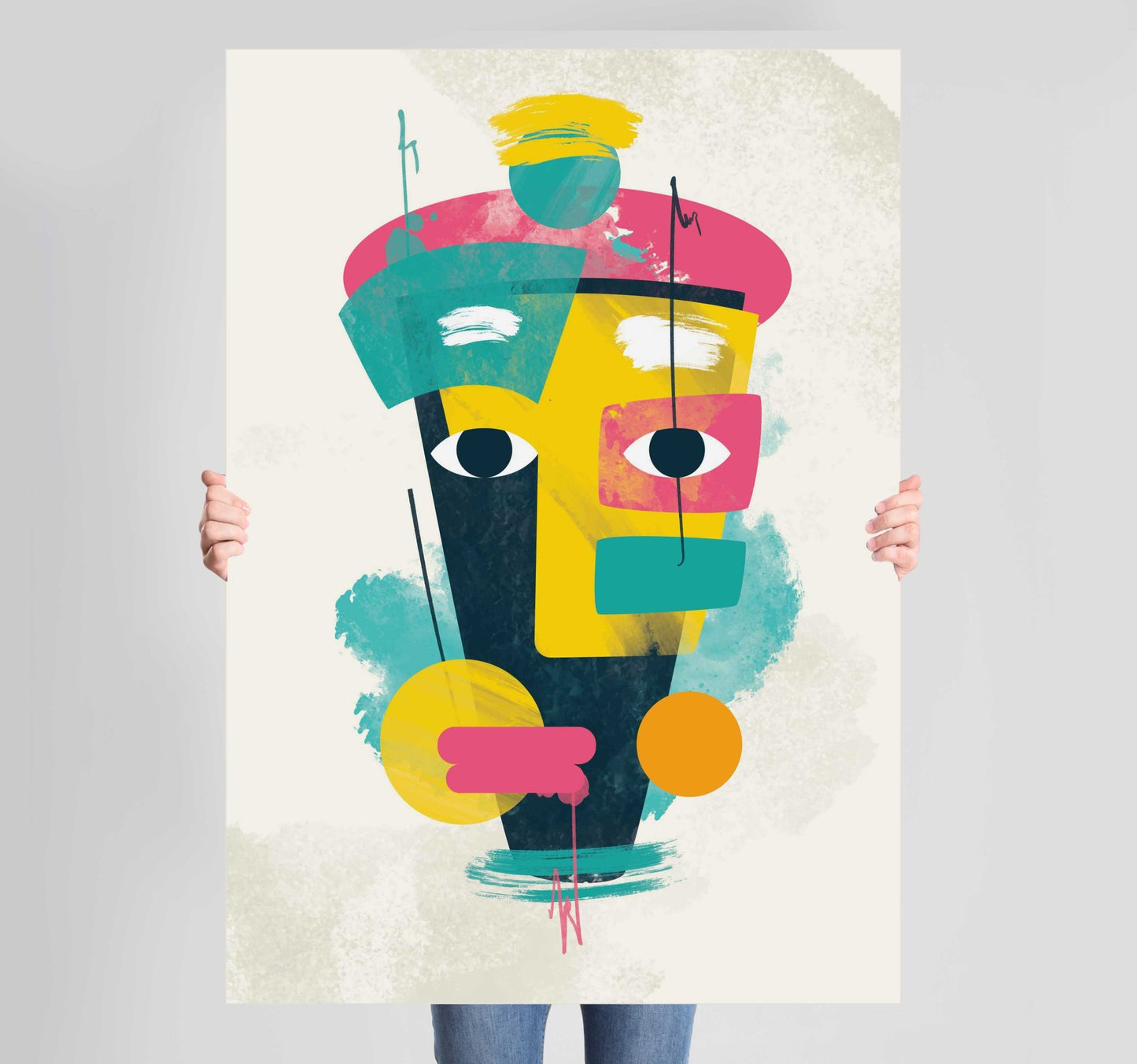 Bright Abstract Face 3 Poster Wall Art Prints - New Signs