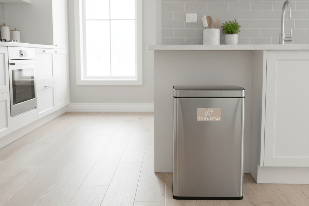 Cans & Bottles Fawn Background Bin Sticker - New Signs