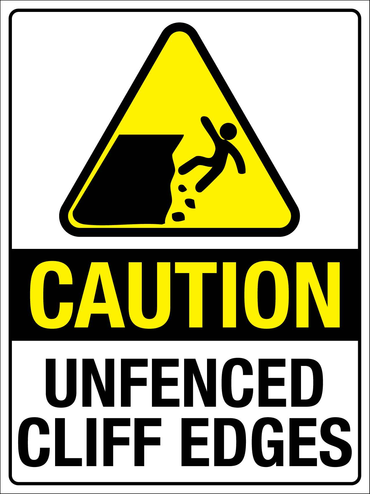 Caution Unfenced Cliff Edges Sign - New Signs
