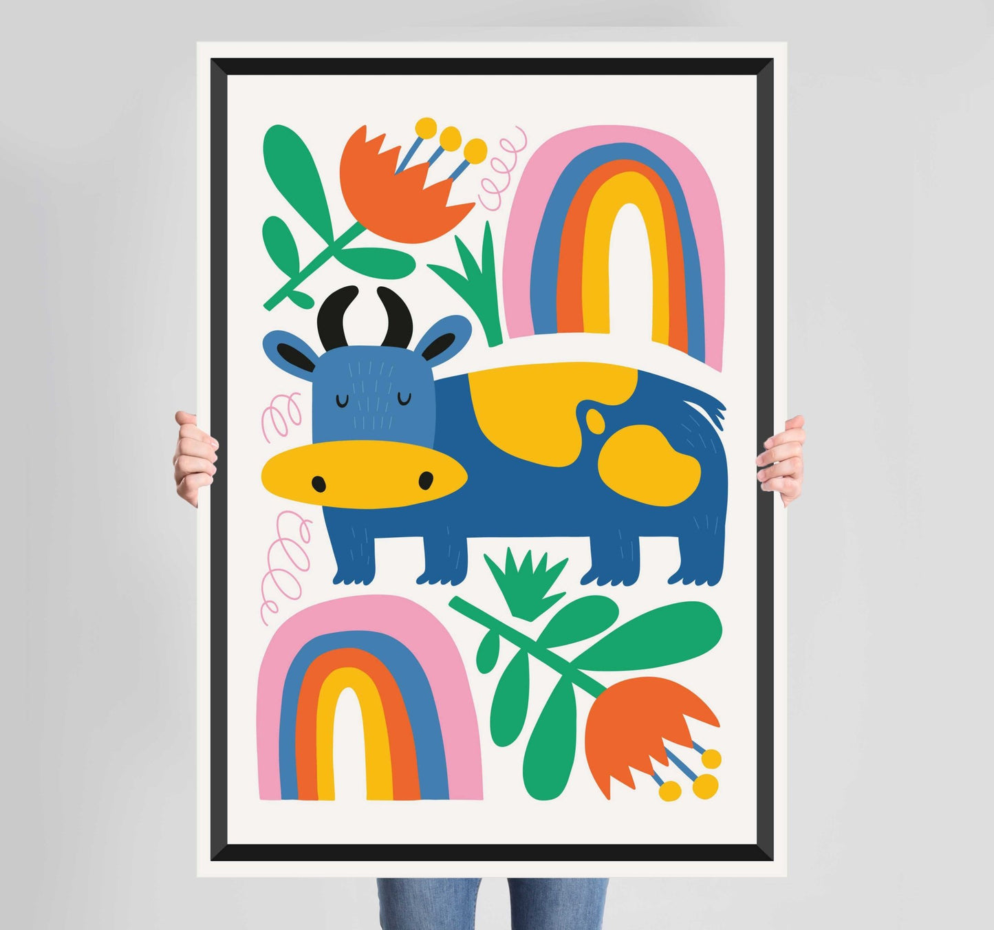 Children's Bedroom Let's Play Cow Poster Wall Art Prints - New Signs