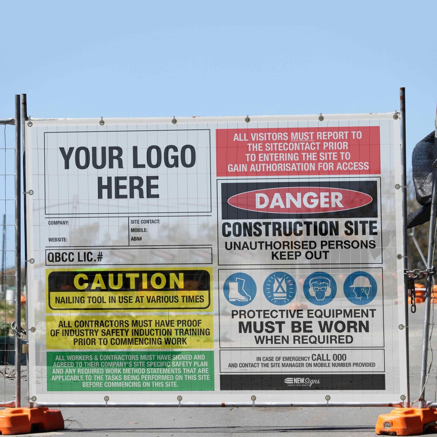 Construction Site Entry Building QLD QBCC Compliant - Mesh Banner - New Signs