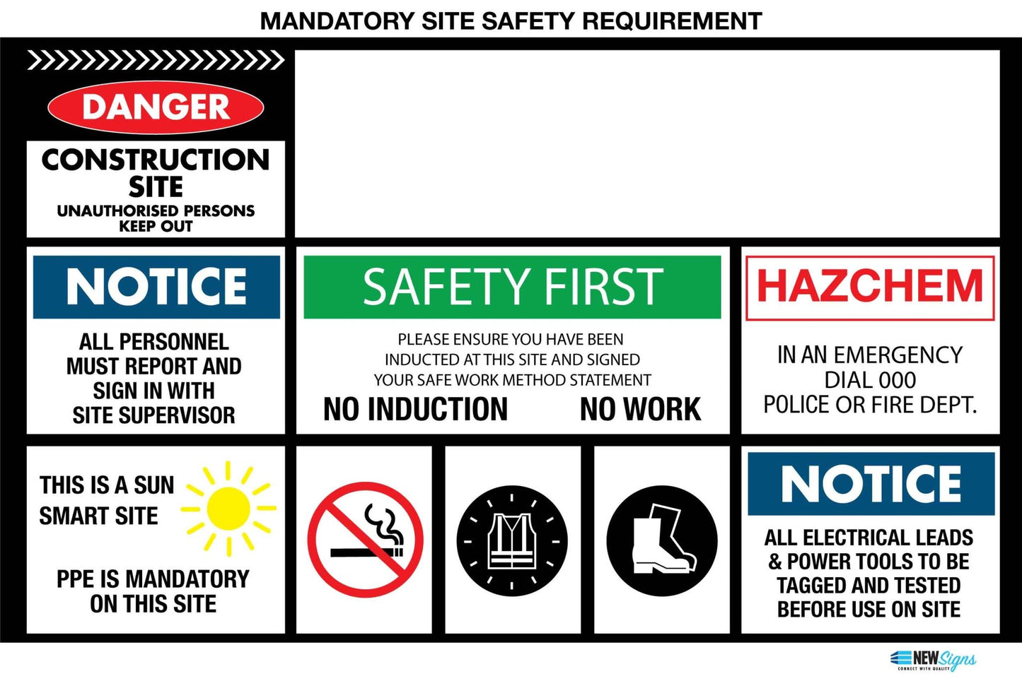 Construction Site Entry Mandatory Safety Requirement Sign - New Signs