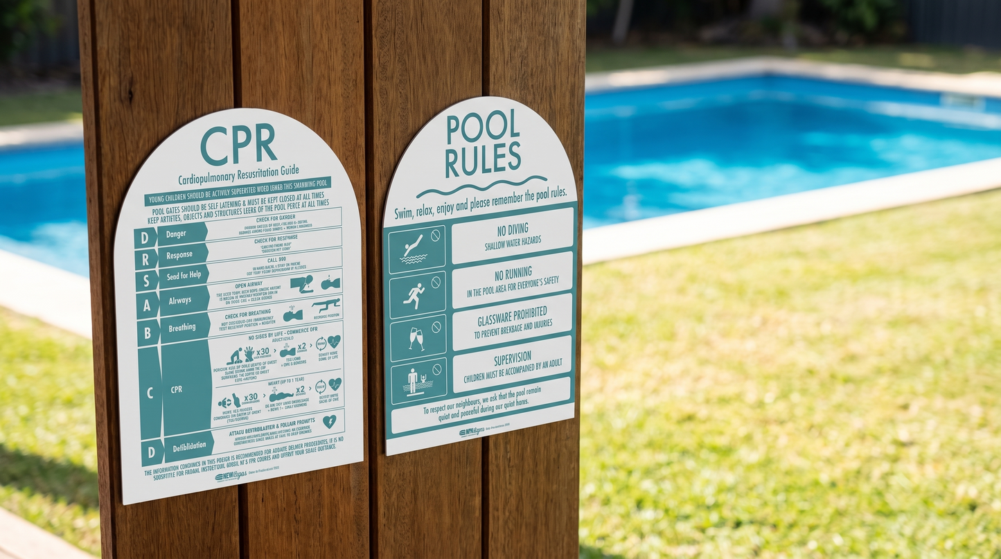 CPR Sign & Pool Rules Sign Pack Arch Aqua - New Signs