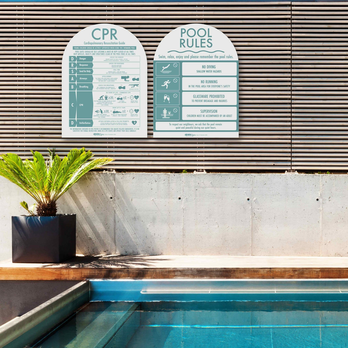 CPR Sign & Pool Rules Sign Pack Arch Aqua - New Signs