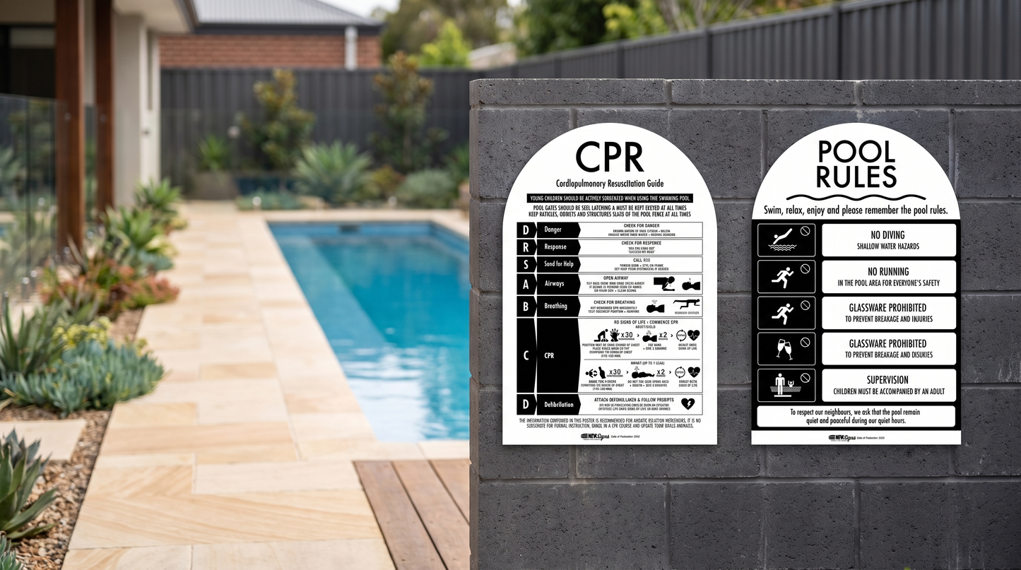 CPR Sign & Pool Rules Sign Pack Arch Black - New Signs