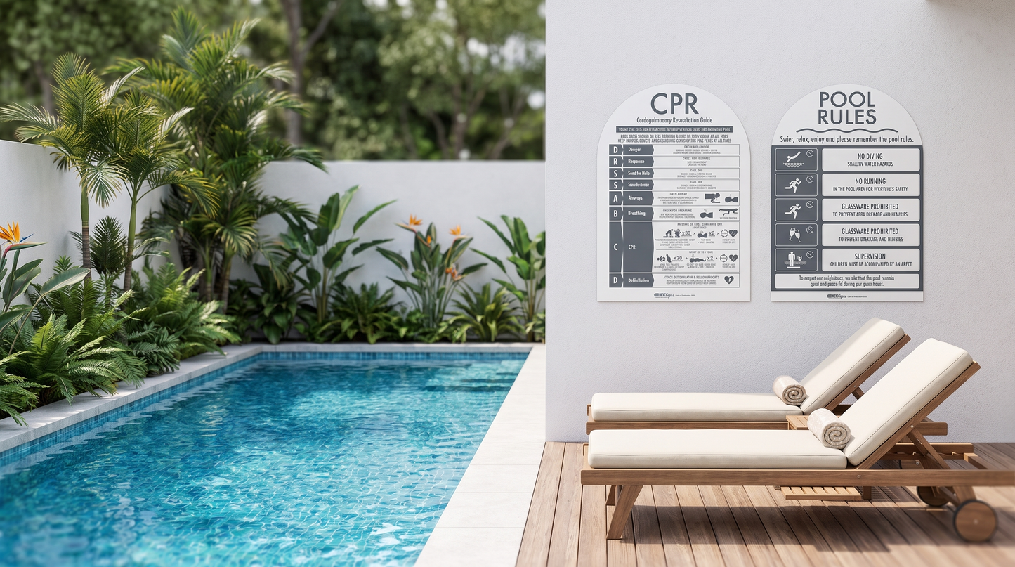CPR Sign & Pool Rules Sign Pack Arch Charcoal - New Signs