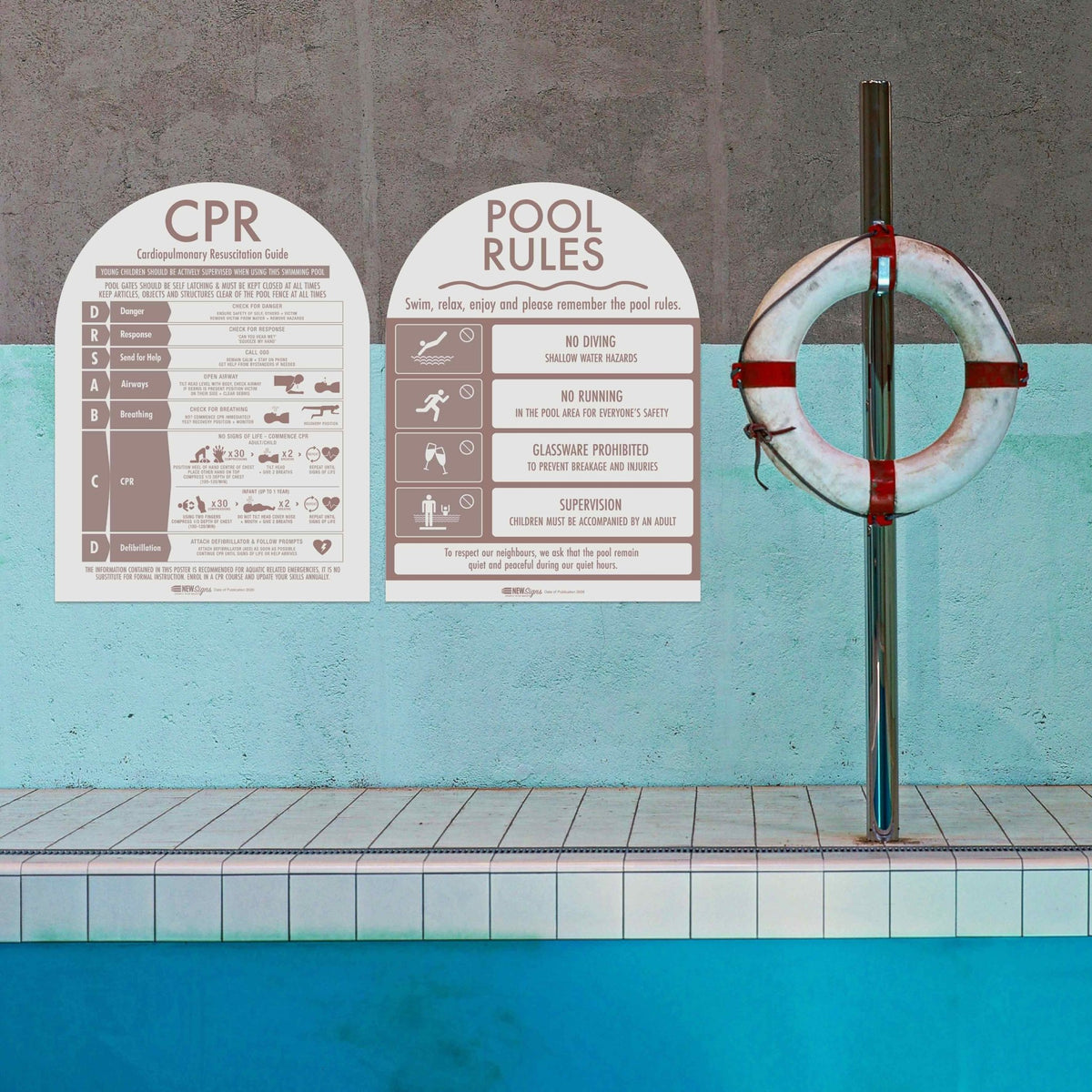 CPR Sign & Pool Rules Sign Pack Arch Fawn - New Signs