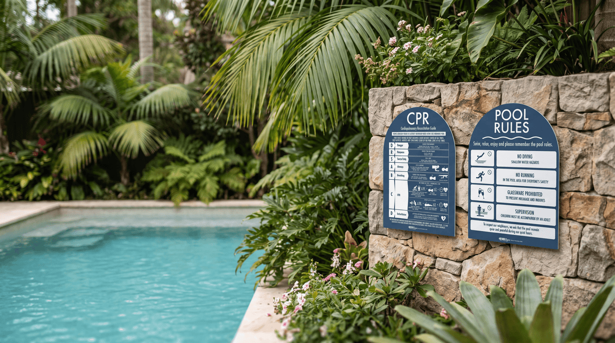 CPR Sign & Pool Rules Sign Pack Arch Navy Background - New Signs