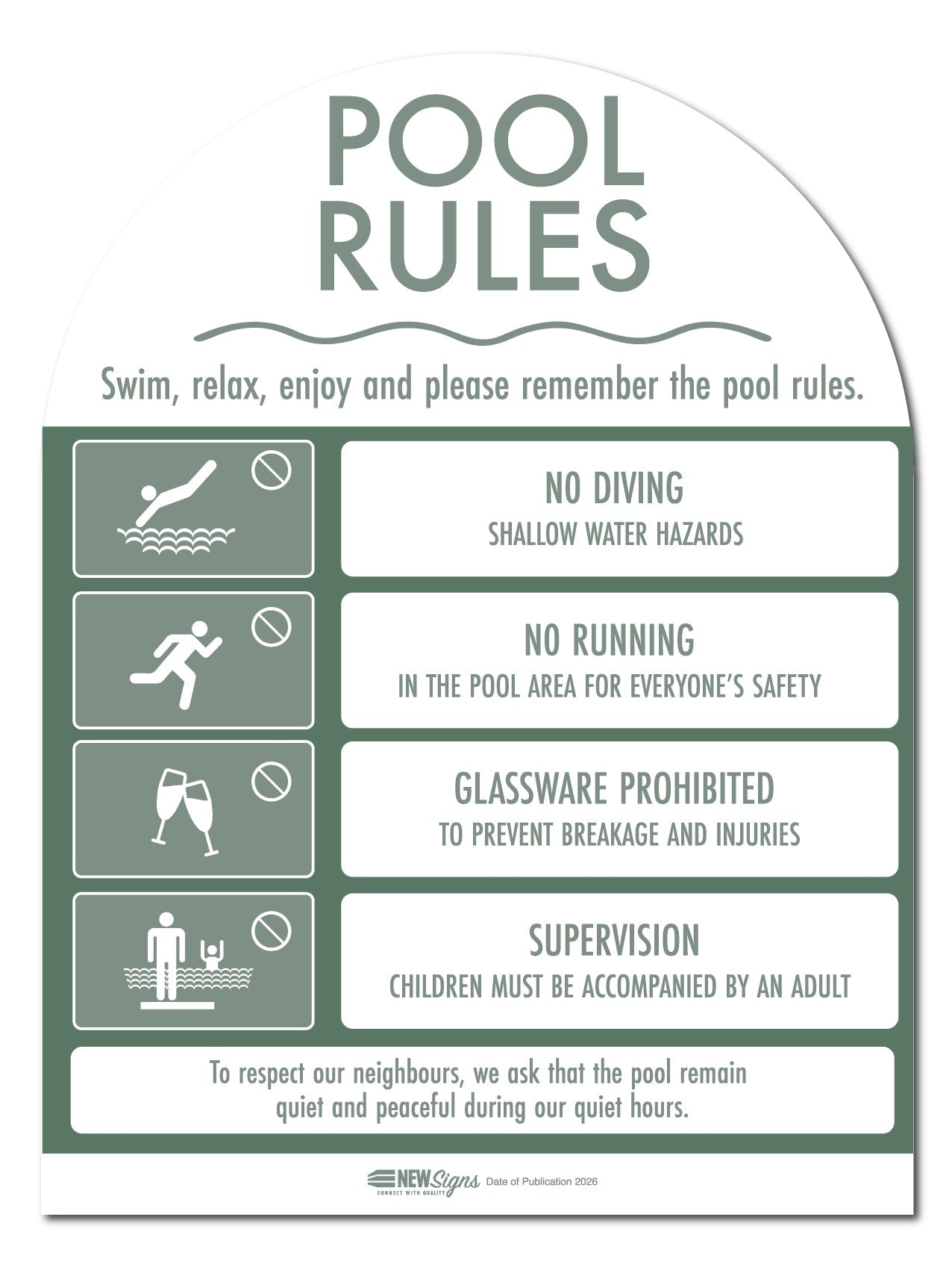 CPR Sign & Pool Rules Sign Pack Arch Sage - New Signs
