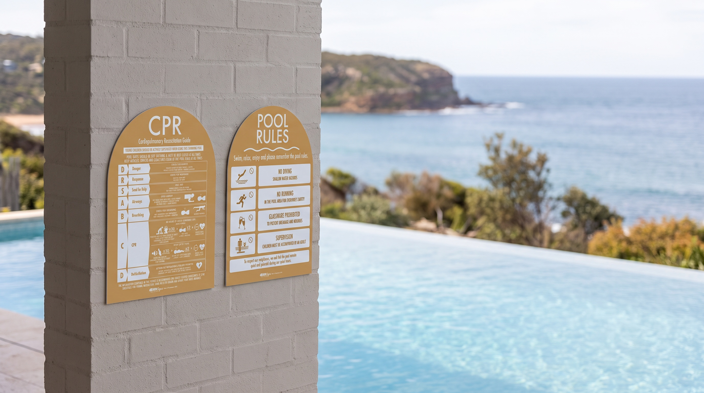 CPR Sign & Pool Rules Sign Pack Arch Sand Background - New Signs