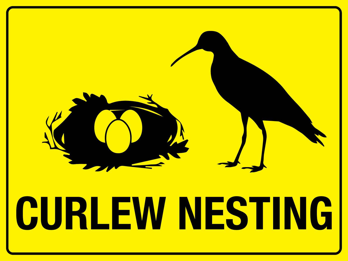 Curlew Nesting Bright Yellow Sign - New Signs