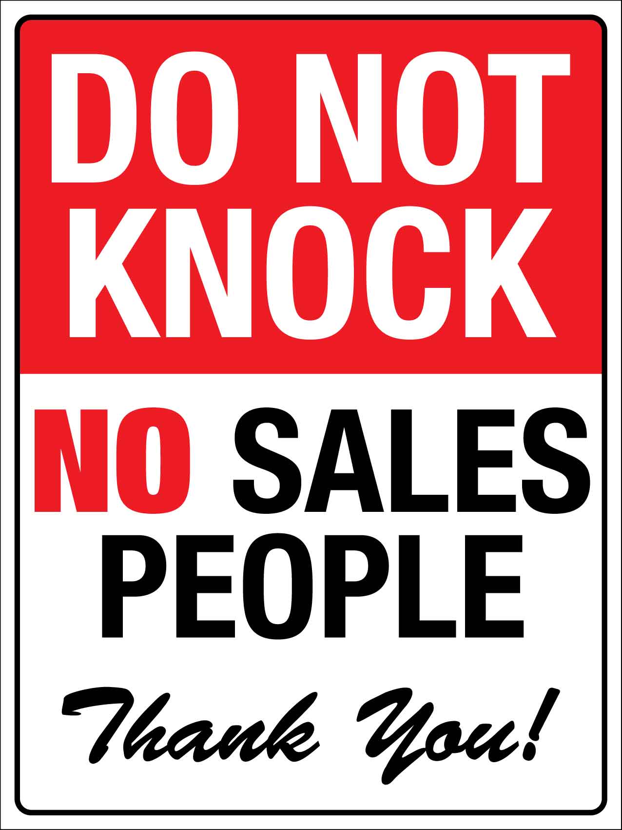 Do Not Knock No Sales People Sign - New Signs