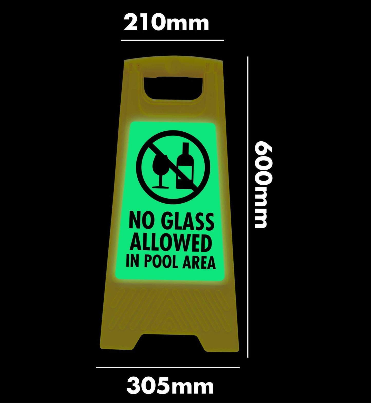 Glow In The Dark - Yellow A - Frame - No Glass Allowed In Pool Area - New Signs