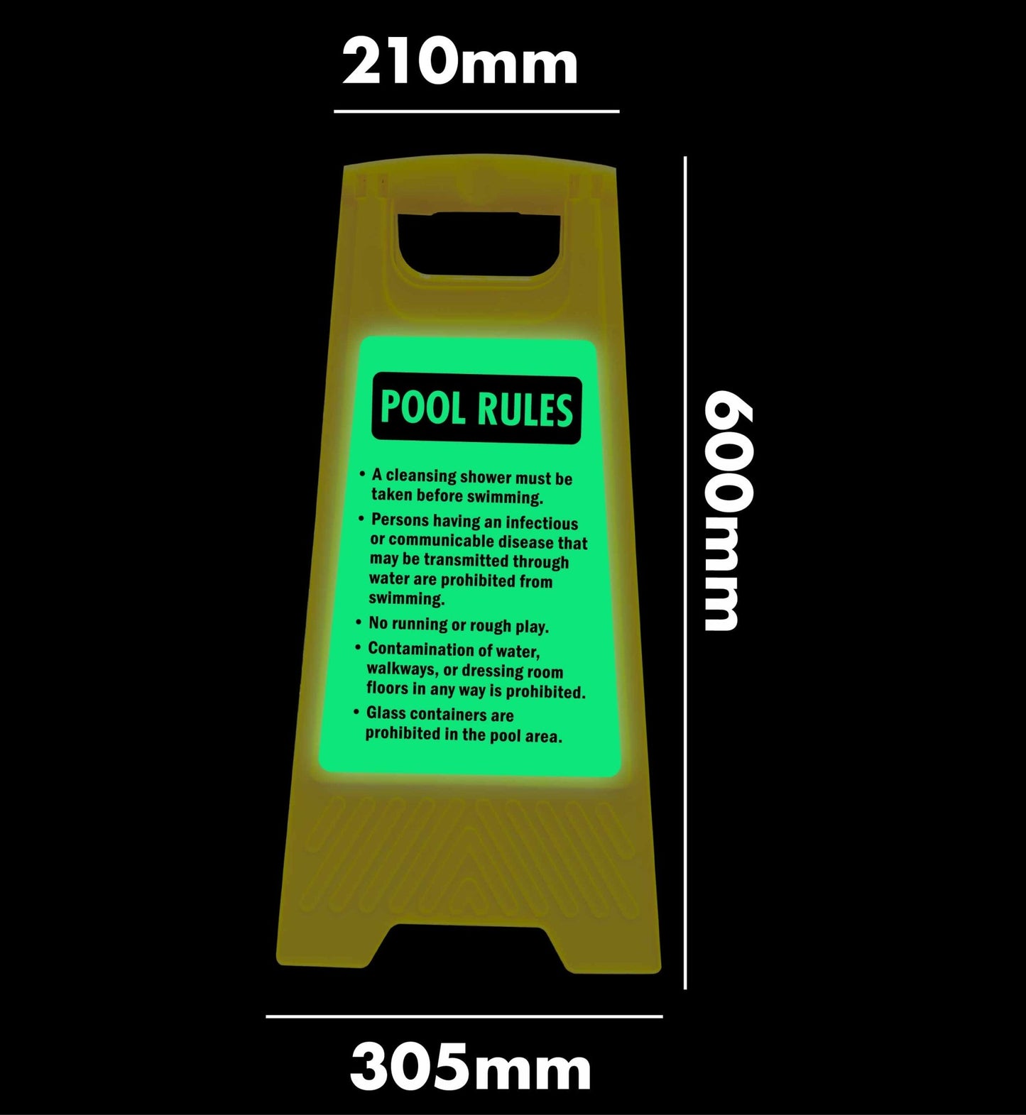 Glow In The Dark - Yellow A - Frame - Pool Rules 3 - New Signs